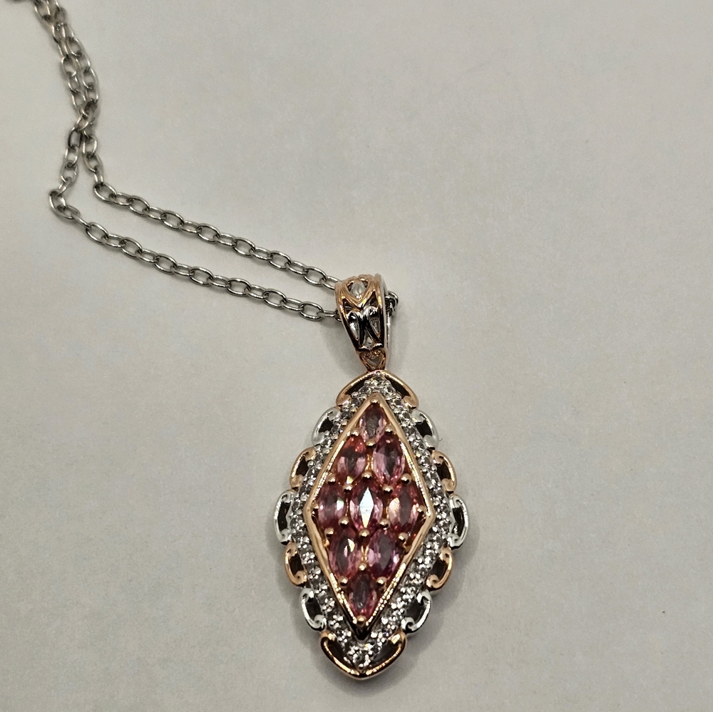 Rare Padparadscha Sapphire & Zircon Necklace RG & Palladium Sterling Silver! - Picture 8 of 10